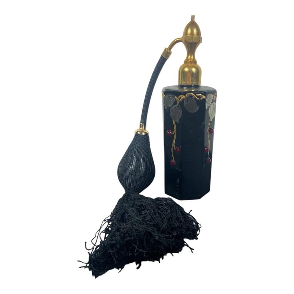 Vtg Marcel Franck Perfume Bottle Atomizer SGDG Black gold red beads Paris RARE